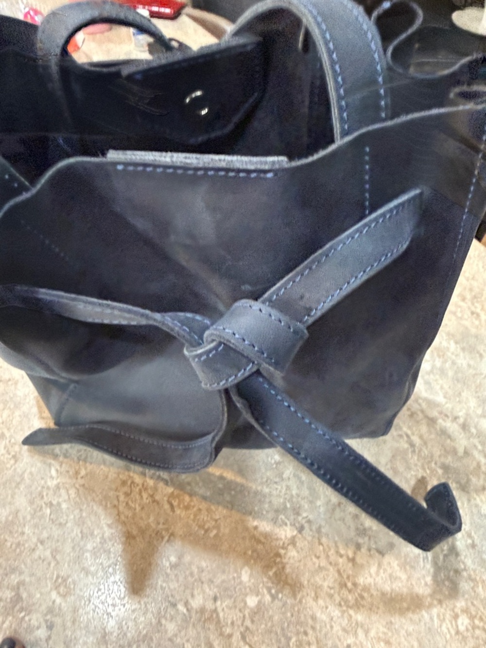 Semen Classic Navy Leather Drawstring Tote - Unbranded - Picture 7 of 7